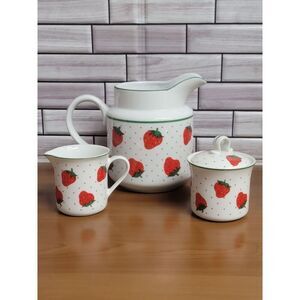 Vintage Japan Rosenthal Netter Strawberry Pitcher, Sugar and Creamer Set